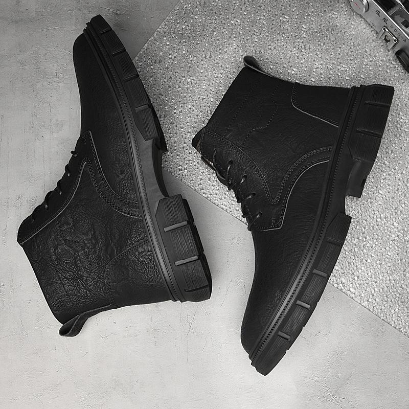 Зимние мужские деловые ботинки, повседневные ботинки на толстой подошве, мужские ботинки из натуральной кожи, красивые рыцарские ботинки, модная обувь с высоким верхом