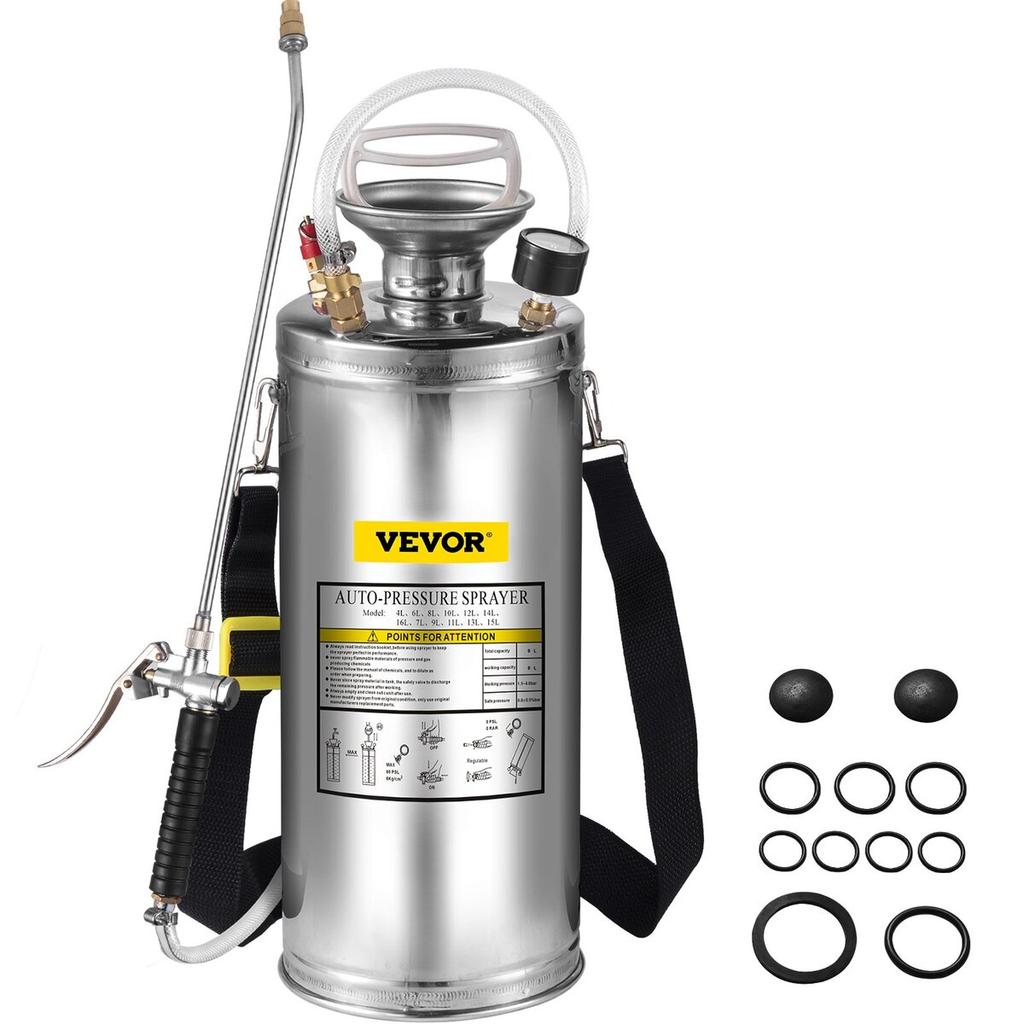 Stainless Steel Sprayer 8L Household Gardening and Floor Cleaning Sprayer, Suitable for the Current Neds of Industry, Agriculture, Commerce, Medicine