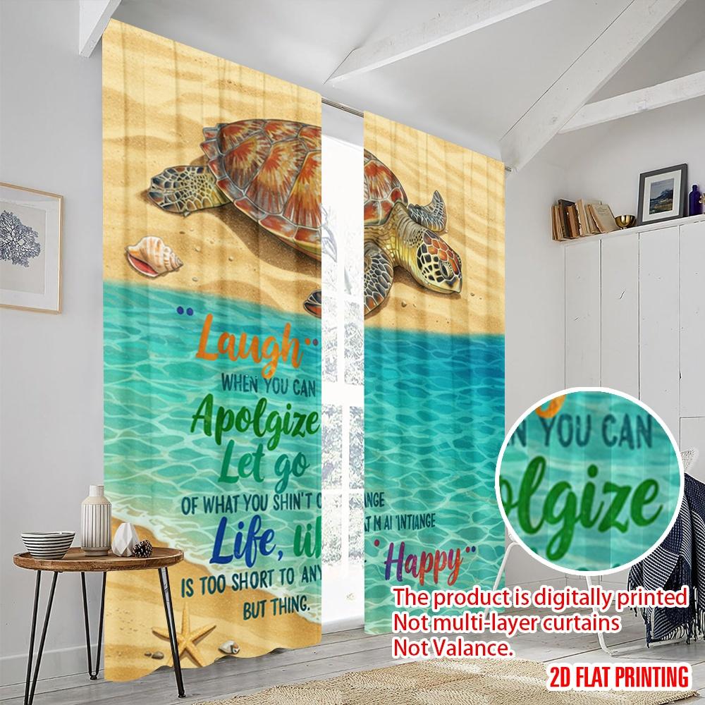 2pcs 2D Flat Printing Drapes Sea Turtle Beach Life Happy 100% Polyester Fabric Without Electricity 0 Use for All Occasions
