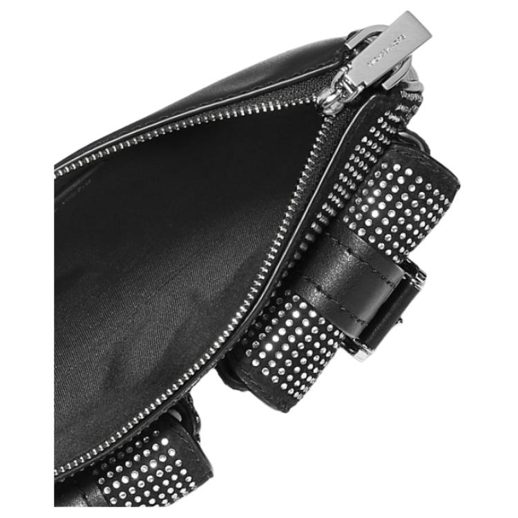 Michael Kors MK Zoe Crystal Decorated Suede Shoulder Bag Women shoulder bag Black 32F5SZCU1Y-BLACK