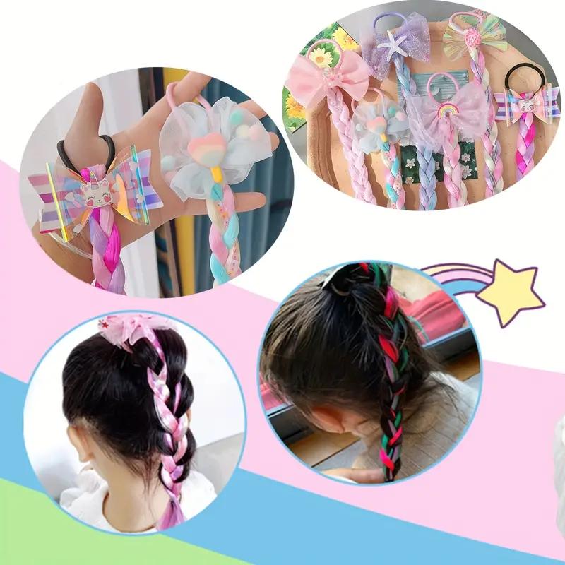 6 шт., цветные косы для наращивания волос с резинками, банты, радужные разноцветные синтетические шиньоны, блестящие плетеные наращивание волос