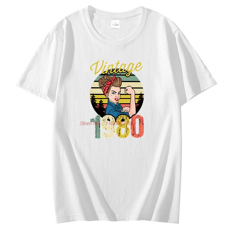 Vintage Born 1980 Graphic T Shirts Birthday Gift Cotton Short Sleeve Tshirts Unisex New Shirts And Tshirts Print T Shirt
