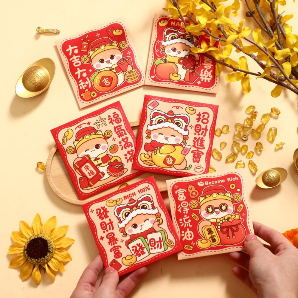 6Pcs Cartoon Chinese Snake Year Red Envelope New Year Money Envelope Spring Festival