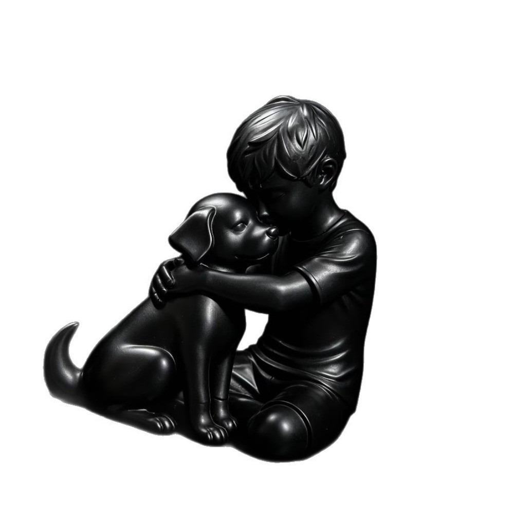 3D Printed Dog Figurine Cute Canine Statues Crafts Desktop Use Boy And Dog Statues Home Decoration