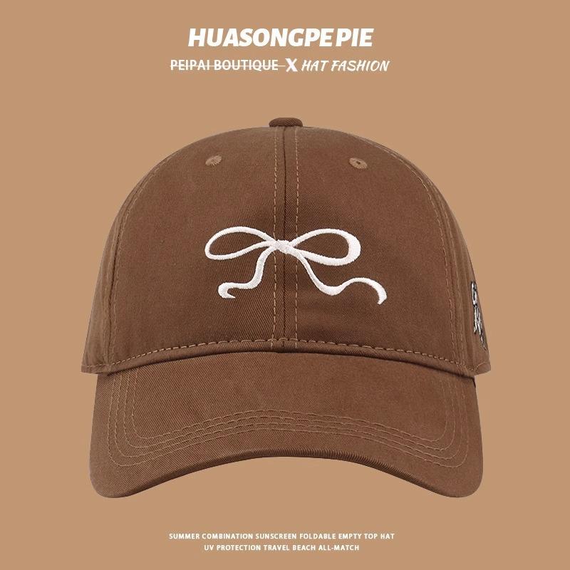 Niche design bow embroidery cap soft top showing face small baseball cap sweet spring and summer sun hat men