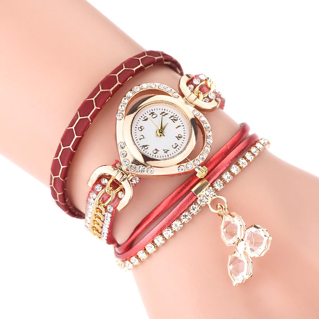  Женские винтажные блестящие браслеты с кристаллами любви и циферблатом, аналоговые кварцевые наручные часы