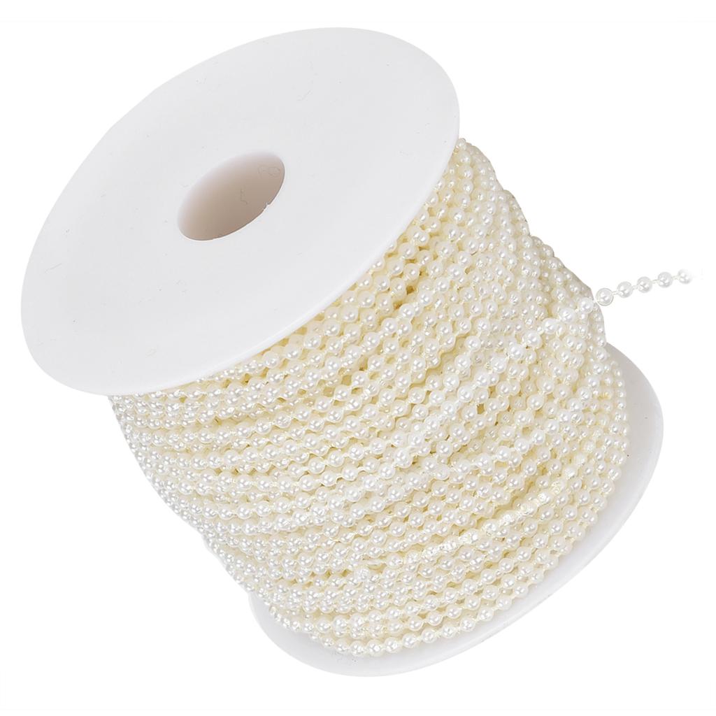 Faux Pearl Bead Garland String Round DIY Decoration Craft Clothing Accessories 3mm 50Meter RollBeige