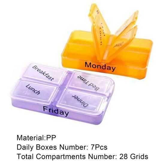 28 Grids Pill Container 7-Day Colorful Durable Detachable Pill Container
