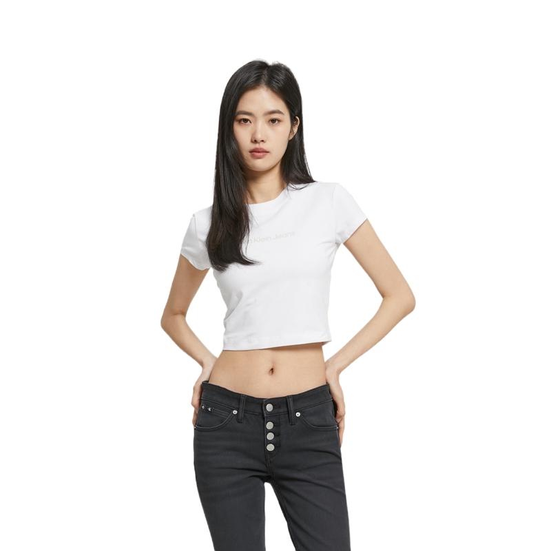 Calvin Klein SS23 Футболка с круглым вырезом и буквенным принтом Женские топы Белые J221172-YAF