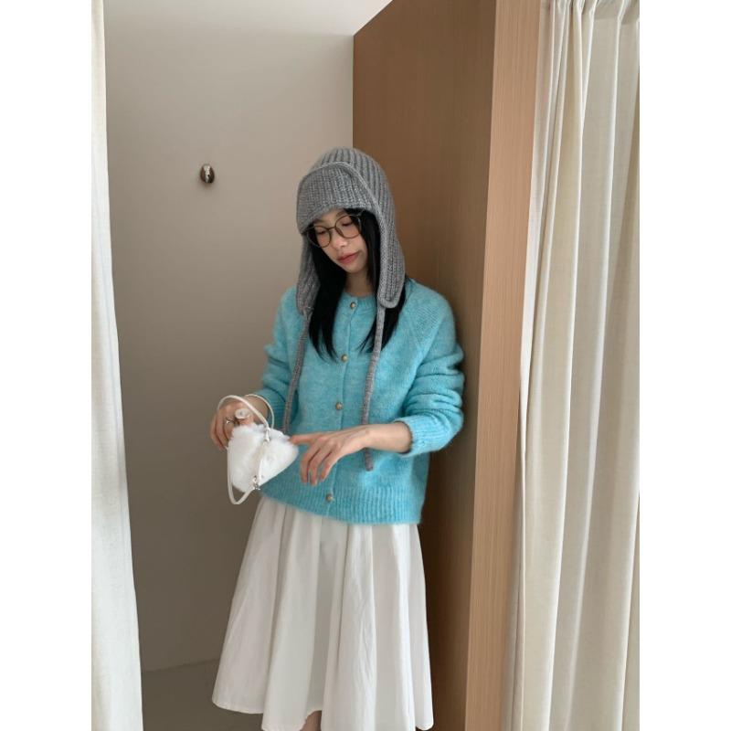 Свитер-куртка с круглым вырезом, однотонный, на осень и зиму, женский, свободный, мягкий, восковой, молочный, кардиган крупной вязки