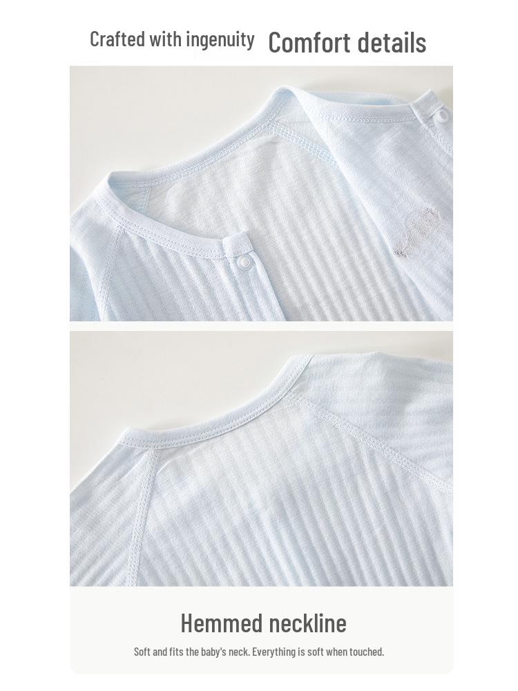 Summer Baby Long-Sleeve Cotton Romper - Lightweight Wrap-Around Air Conditioning Suit