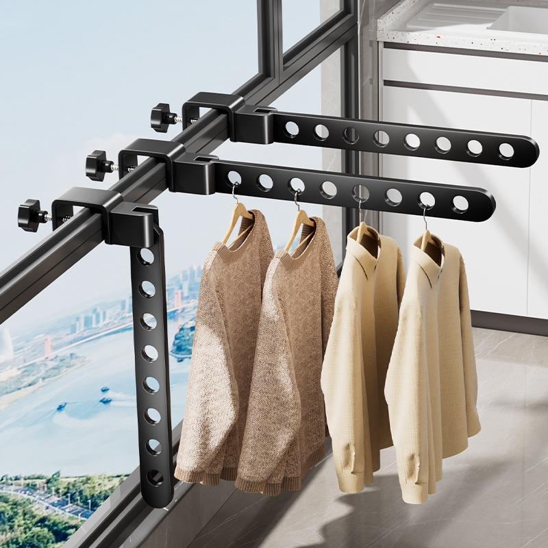Aluminum Balcony Clothes Drying Rack with Snap-On Anti-Theft Clips for Window Frames - No Drilling Needed