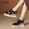 Anti Slip Thick Soled Shoes for Women Lace Up Patent Leather Star Casual Shoes Suqare Toe Elegant High Heel Pumps Size 34-40