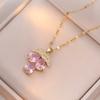 Cute Fruit Female Pink Purple Zircon Stone Water Drop Grape Pendant Necklace Gold Color Wedding Jewelry For Women