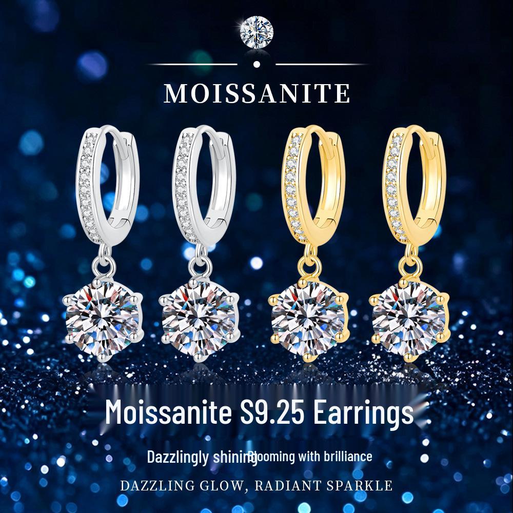 Серьги-подвески из стерлингового серебра с муассанитом на шести зубцах для женщин: Высококачественный, Модный, Универсальный дизайн