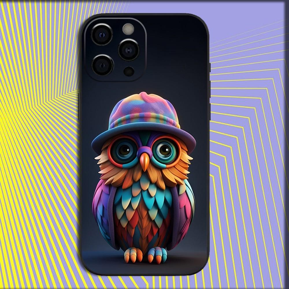 Cute Owl Phone Case For iPhone 16,15,14,13,12,11,Pro,X,XS,Max,XR,Plus,Mini Soft Black Cover