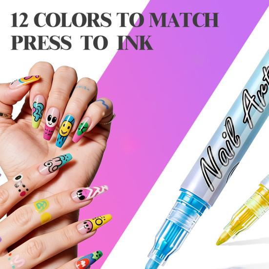 Набор 12 цветов ручек для нейл-арта Yousheng 3D маркеры для нейл-арта, лаковые ручки, быстросохнущие, для граффити, точек, рисования, лайнер-кисть для DIY нейл-арта