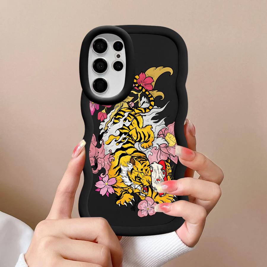 Мягкий чехол-бампер с рисунком Цветочный тигр для Samsung Galaxy S23 Plus A26 A25 S22 Ultra S25 S24 S21 S20 FE A34 A54 A24 A36 A55 A35