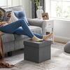 Foldable Storage Footrest Stool Ottoman and Linen Fabric Dark Gray 38 X 38 X 38 Cm