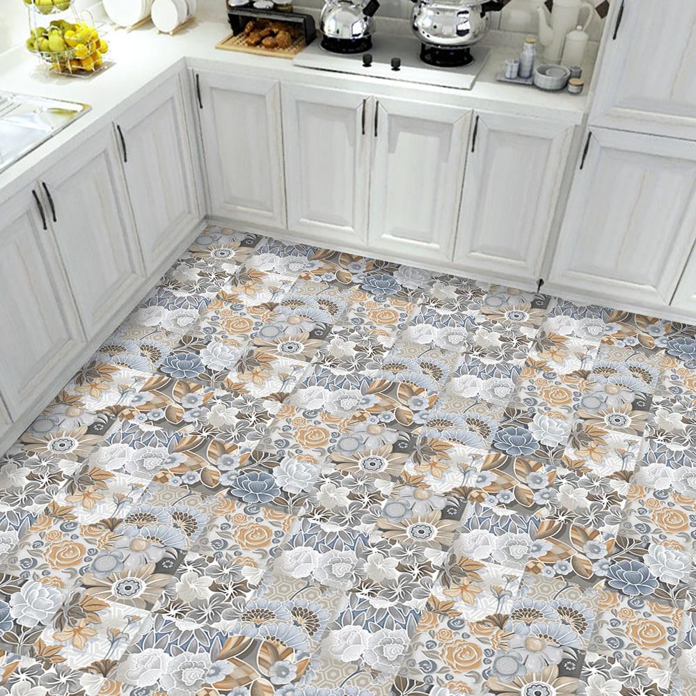Flowers Pattern Strip Tiles Floor Wall Sticker Kitchen Bathroom Furniture Renovation Home Decor Wallpaper Peel & Stick Art Mural