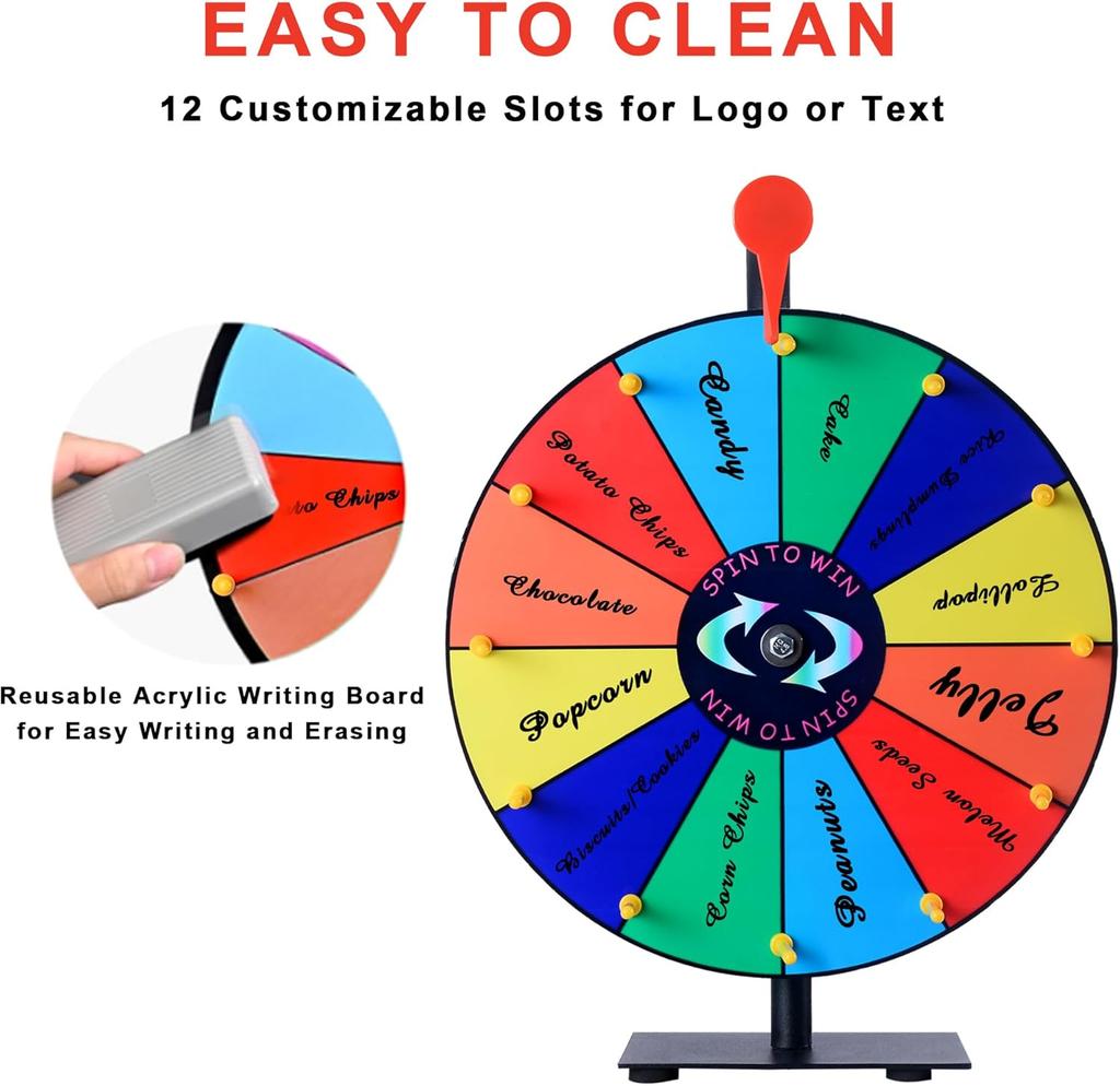12-дюймовое вращающееся колесо призов с 12 секторами, сверхпрочное основание и подставка, идеально подходит для карнавальных мероприятий, домашних вечеринок