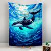 Orca Whale in Deep Ocean Art Patterned tapestry for bedroom and living room home decor