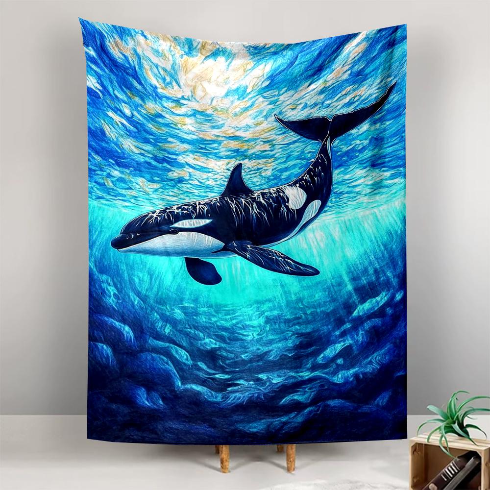 Orca Whale in Deep Ocean Art Patterned tapestry for bedroom and living room home decor