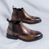 Fashion Elegantes Genuine Leather Chelsea Boots Mens Comfortable Brogue Shoes British Style Man Wedding Dress Ankle Boots Slip On Shoes