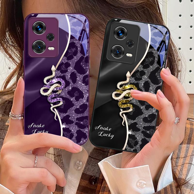 Розовый змеиный принт для Xiaomi 14 Ultra 13 Lite Redmi Note 13 11 Pro 12 Plus Poco X6 3 Pro F4 6 GT Закаленный чехол для телефона