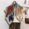 Color Matching Plant Flower Silk Scarf Four Seasons Foreign Gas Cotton And Linen Square Scarf Thin Windproof Neck Protection Scarf Decoration