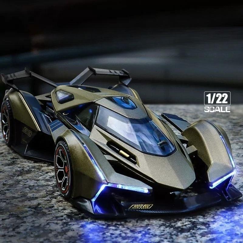 1:22 V12 Gt Суперкар Модель Звук и Свет Игрушки на Оттяжку Транспортные Средства Литье под Давлением Ребенок Мальчик Подарок Металл Машинка Миниатюра