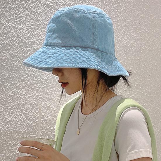 Denim Fisherman Hat Retro Style Unisex Sun Protection Basin Hat Flat Top Short Brim Solid Color Thin Bucket Hat