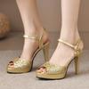 Women Peep Toe High Heels Sandals Fashionable Solid Color Ankle Strap Sandals  New  Wedding Shoes for Women Sandals Women