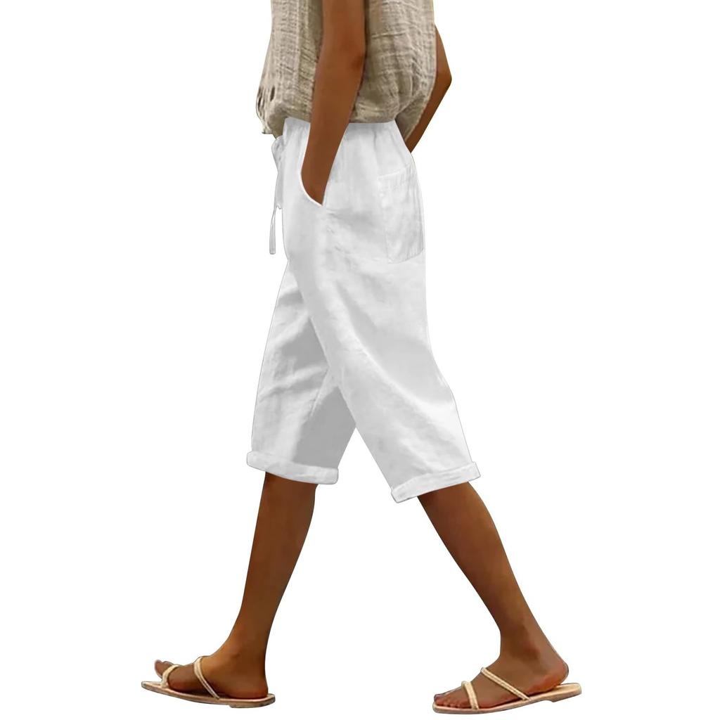 Женские модные повседневные свободные однотонные брюки спереди и сзади с карманами 7/10 Брюки