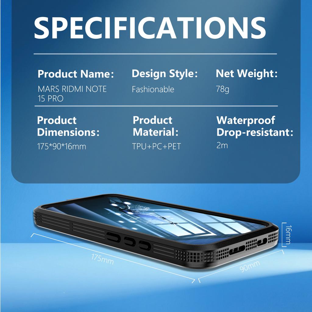 Новый Хит Продаж Чехол для Телефона Redmi Note 15 Pro 5G Водонепроницаемый, Пылезащитный и Ударопрочный IP68 Защитный Чехол для Подводного Плавания