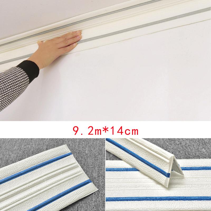 9M 3D Foam Wall Edge Strip Stickers Self-adhesive Corner Waist Line Background Wall Sticker Waterproof Decor Trim Line Skirting