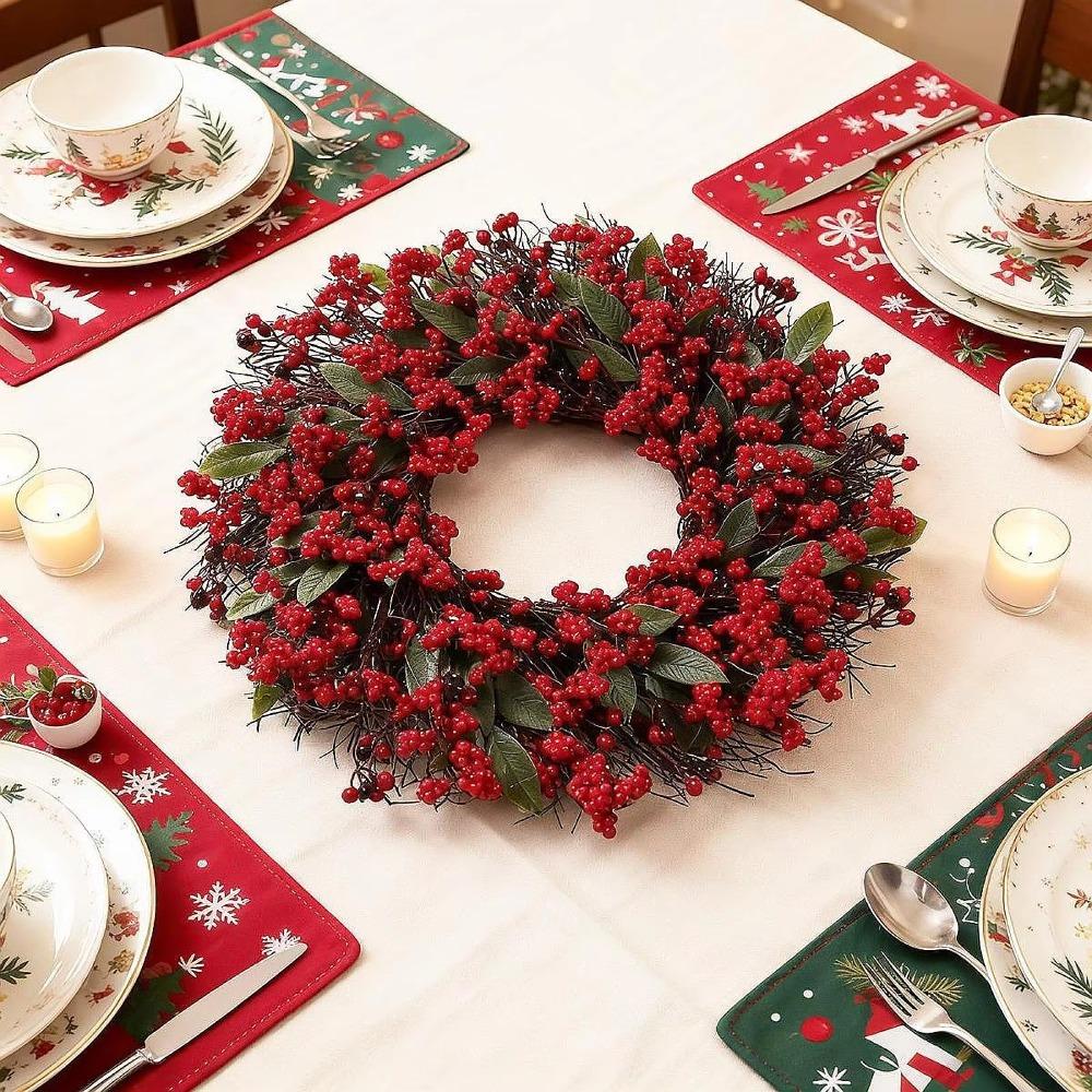 American-style Artificial Berry Holly Christmas Wreath Simulated Green Leaf Red Fruit Wreath Door