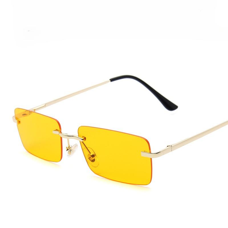 Frameless Square Sunglasses Women Retro Spring Hinge Glasses Ultra Lightweight Flexible Temples Anti-UV Classic Chic Eyewear