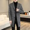 Осень и зима Новое двухстороннее шерстяное пальто ручной работы Мужское среднее и длинное шерстяное пальто с воротником в клетку Двустороннее шерстяное пальто Тренчкот Мужское пальто