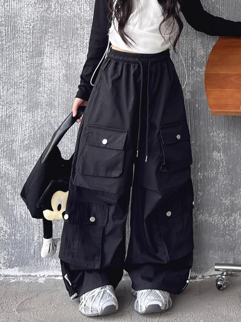 Новые брюки карго с широкими штанинами для девочек 2025 года: Стильная осенняя уличная одежда для подростков