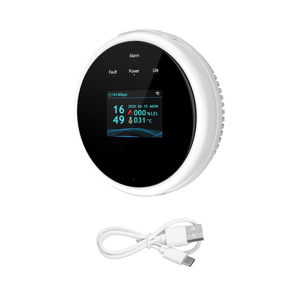 Детектор утечки газа Wi-Fi Домашняя газовая сигнализация USB-питание Tuya APP Монитор Температурный будильник Дисплей