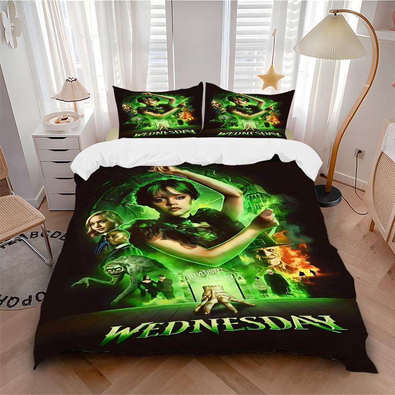 3pcs WEDNESDAY Addams Duvet Cover Set, 1 Duvet Cover + 2 Pillowcases (No Insert), High-Definition Print, Home & Dorm Set yy251208061