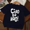 Детская футболка с круглым вырезом и короткими рукавами с надписью Ciao ka kao! Распечатать