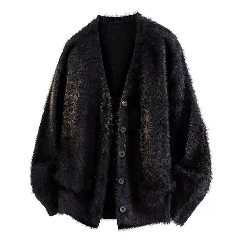 Мужской ретро кардиган-свитер с V-образным вырезом Осень/Зима 2025 - Повседневная вязаная верхняя одежда однотонная с расслабленной атмосферой.