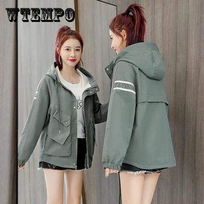 Новая женская куртка Au, пальто с капюшоном, длинными рукавами, карманами на молнии, повседневная ветровка, свободные базовые куртки, верхняя одежда женская