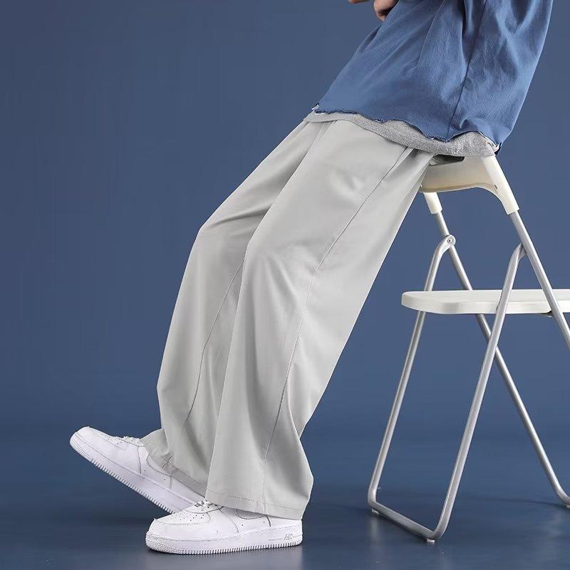 Прямые ледяные брюки мужские летние однотонные простые свободные большого размера драпирующиеся брюки