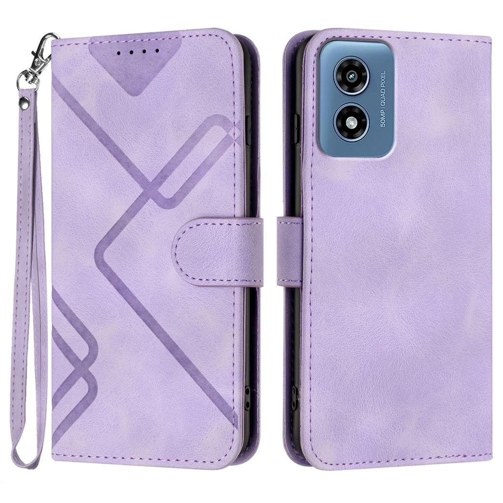 For Motorola Moto G Play (2024) 4G Wallet Case Line Imprinted PU Leather Phone Cover with Strap