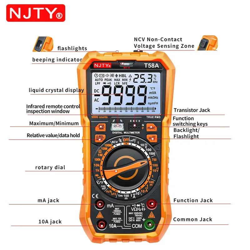 TY T58A/B NCV Digital Multimeter 9999 words Auto Ranging AC/DC voltage meter Flash light Back light Large Screen like RM113D