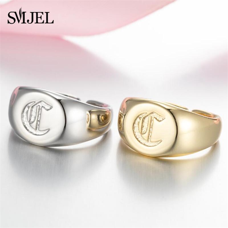 SMJEL Gothic Initial Letter Rings Silver Color Ancient Old English Rings Alphabet Personalize Jewelry Family Christmas Gifts
