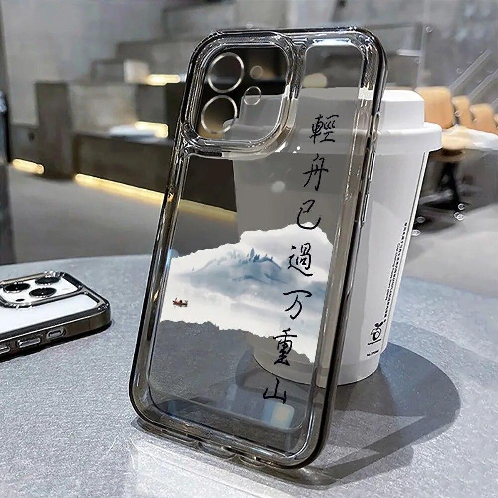 Прозрачный чехол для телефона iPhone 11, чехол для iPhone 12, 13, 14, 15 Pro Max XR XS 7, 8, 14, 15 Plus SE, противоударный художественный чехол в китайском стиле
